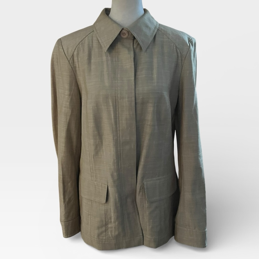THEORY Virgin Wool Silk Linen Blend Hidden Button Front Jacket EUC M